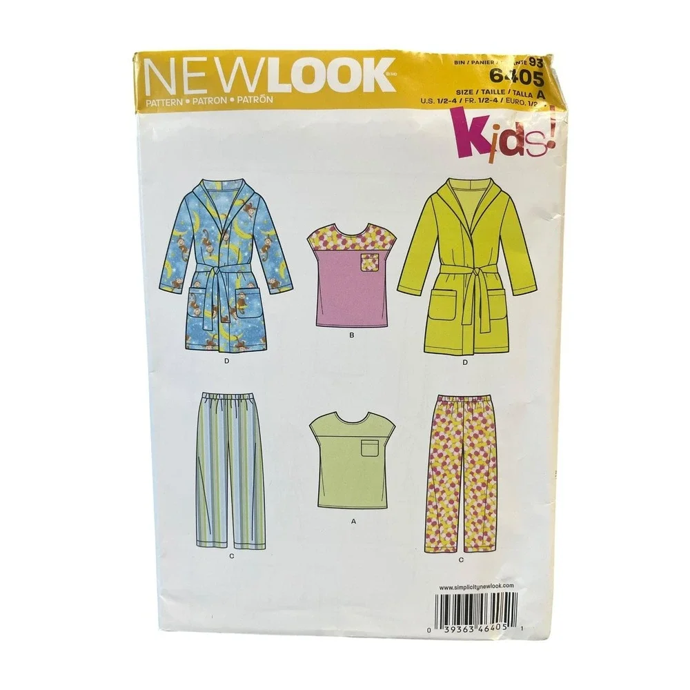 NEWLOOK 6405 Toddler Kids Pajamas Robe Top Pants Sizes 1/2-4 Sleepwear